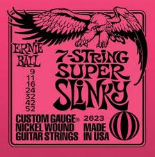 ERNIE BALL 2623 --  струны для 7-ми струнной электрогитары Super Slinky (9-11-16-24w-32-42-52)