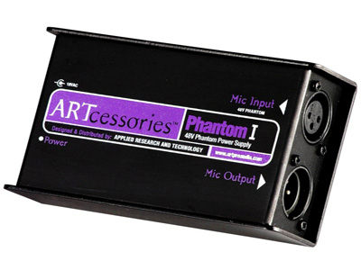 ART PHANTOM I -- блок фантомного питания микрофона, +48 В, вход XLR(f), выход XLR(m), диапазон часто