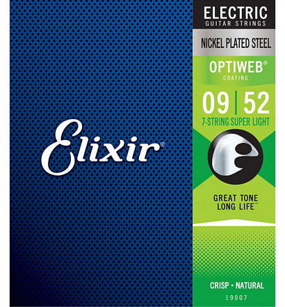 ELIXIR 19007 Optiweb -- струны для 7-струнной электрогитары,9-52  никелированная сталь, Super Light 