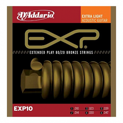 D'ADDARIO EXP10 COATED -- ������ ��� ������������ ������ ������ 80/20 � ����., Extra Light 10-47, 6-