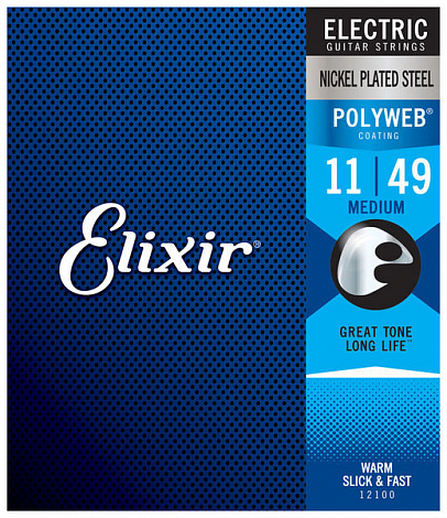 ELIXIR 12100 PolyWeb Medium -- струны для электрогитары (11-49)