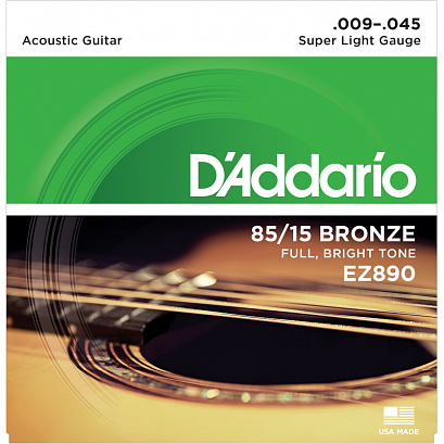 D'ADDARIO EZ890 -- струны для aкустической гитары, бронза 85/15 Super Light 9-45
