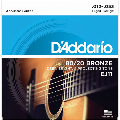 D'ADDARIO EJ11 BRONZE -- струны для акустической гитары, бронза 80/20, Light 12-53