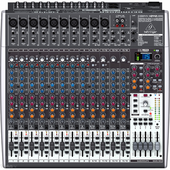 BEHRINGER  X 2442USB -- микшерный пульт, 8 моно, 4 стерео, 10 микрофонных предусилителей, 4 AUX-шины