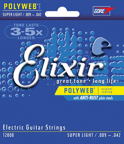 ELIXIR 12000 PolyoWeb Super Light -- струны для электрогитары (009-011-016-024-032-042)