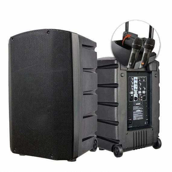 AURA STREET 12  - акустическая система 250W, Rever, DSP, Bluetooth, 2-UHF микрофона, Li-ion аккум