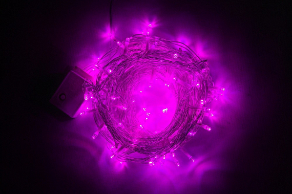 ГИРЛЯНДА ПРОФФИ --  длина 10м,100 светодиодов цвет Розовый, 6Вт, 220В, с конторллером на 8 программ,