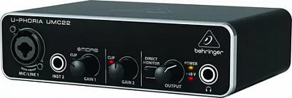 BEHRINGER UMC22 -- ������� ��������� USB ��� ������ � ��������������� �����, 2�����, 2 ������, ����.